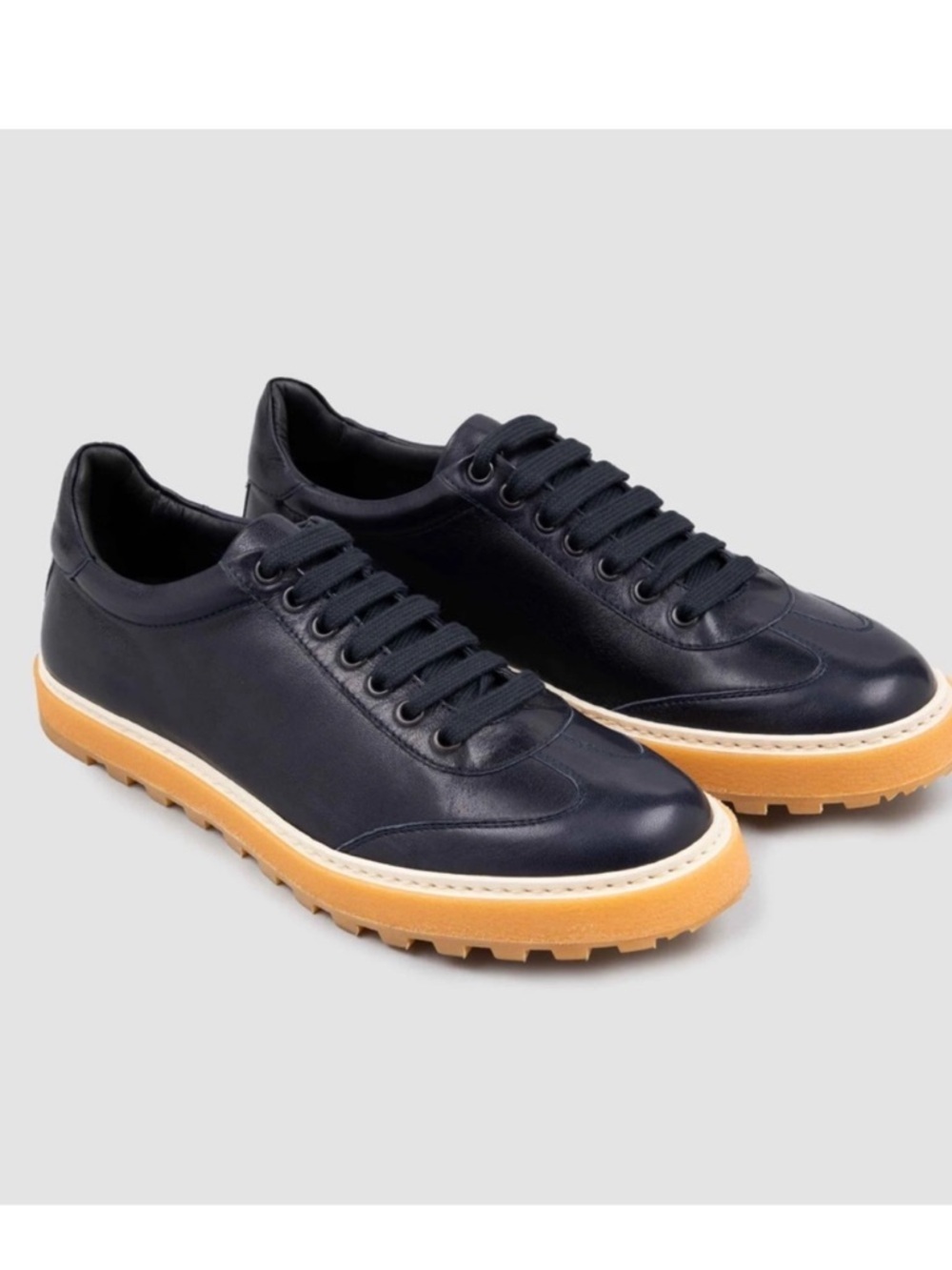 ISAIA Napoli Goat Leather Sneakers in Navy Blue Size 9 NWOT